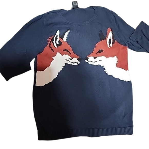 Ann Taylor Fox Intarsia Sweater 🦊 | Navy Knit | Size Medium - Picture 4 of 8